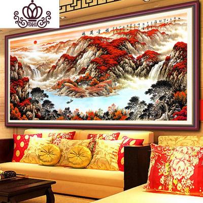 封后5d钻石画满钻鸿运当头十字绣流水生财客厅风景山水画旭日满钻版-5D魔方圆钻180x70厘米满钻全贴更漂亮-送全
