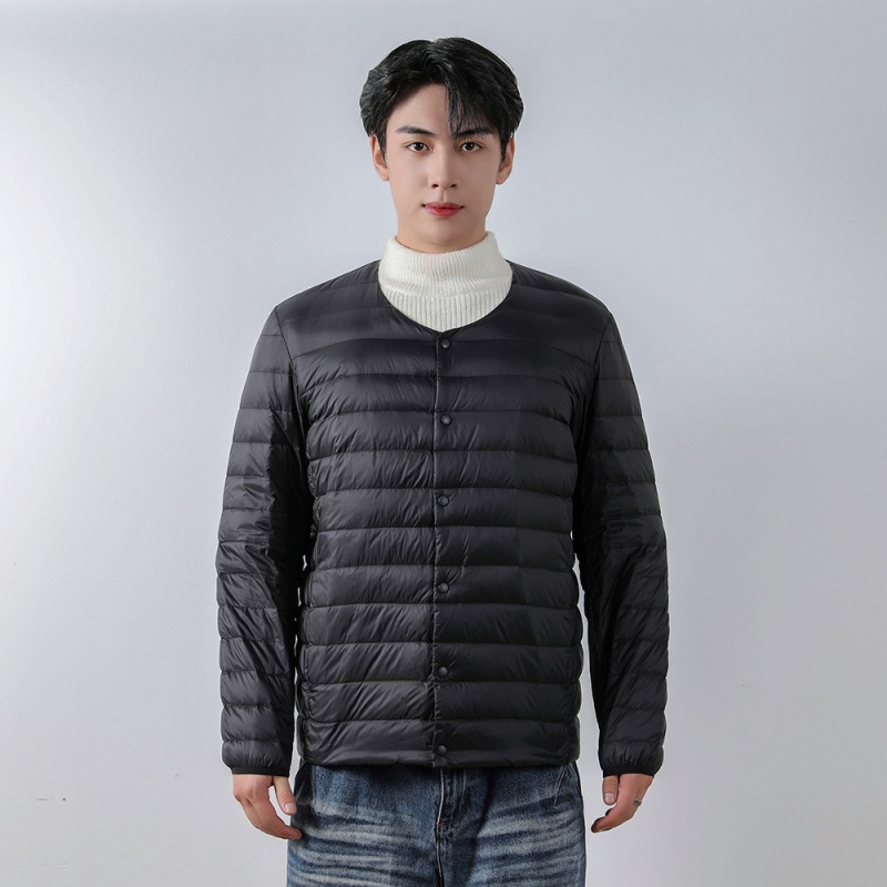 新男式90绒纯色新款男装V领圆领羽绒内胆羽绒服大码外套