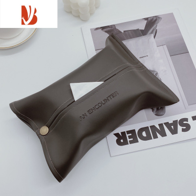 三维工匠车载款奶咖色皮纸巾套 杏色米色装饰纸巾盒咖啡厅ins风纸巾套 深灰色[家用款]