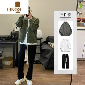 YANXU2022牛仔夹克外套男韩版潮流男生衣服一套搭配帅气休闲套装