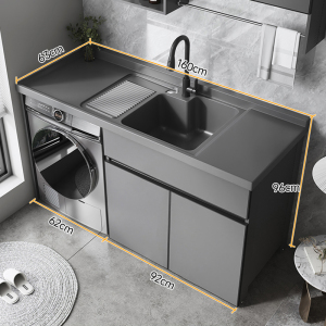 洗衣机柜可定制太空铝石英石一体阳台浴室柜带搓板台盆柜组合洗衣柜伴侣