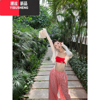 YIBUSHENG慵懒风红色格子休闲裤女季高腰宽松直筒薄款阔腿裤子遛弯裤长裤