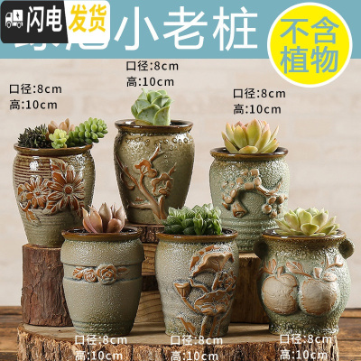 三维工匠多肉花盆陶瓷创意个性粗陶透气家用大口径盆栽小花盆 绿泡小老桩(6个) 小花盆容器