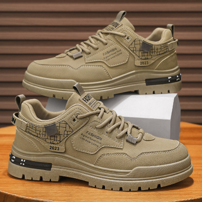 新款皮革拼接低帮复古休闲马丁鞋厚底增高男士日常工作鞋男鞋