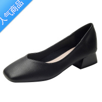 SUNTEK舒适中跟单鞋女2023春季新款粗跟浅口纯色不累脚工作高跟鞋女