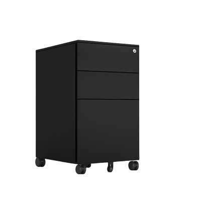 迅迈 黑砂纹300宽侧拉 活动柜办公室桌下文件柜移动三抽屉带锁小柜子铁皮储物柜