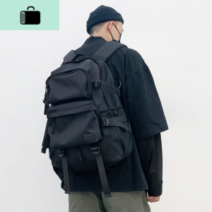 新款潮牌日系大容量旅行双肩包男时尚潮流学生书包女运动电脑背包NEW LAKE 黑色 黑色现货