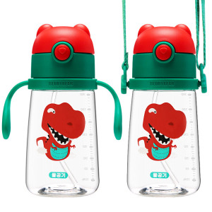 (合集)杯具熊儿童水杯吸管杯宝宝幼儿园小学生夏季便携水壶夏天防漏家用 恐龙380ml无赠品不刻字