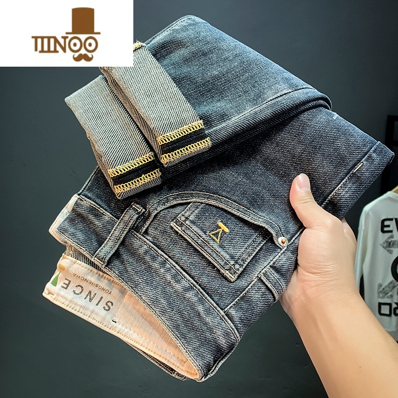 YANXU牛仔裤男2023年新款潮牌弹力高端男装裤子直筒男士修身小脚裤