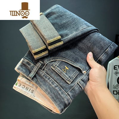 YANXU牛仔裤男2023年新款潮牌弹力高端男装裤子直筒男士修身小脚裤