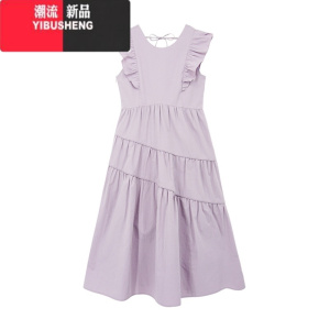 YIBUSHENG季独特别致法式甜美宽松显瘦茶歇a字裙女高级感收腰紫色连衣裙