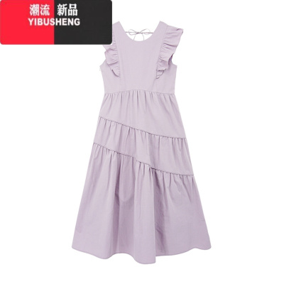 YIBUSHENG季独特别致法式甜美宽松显瘦茶歇a字裙女高级感收腰紫色连衣裙