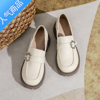 SUNTEK乐福鞋女2023夏季新款复古黑色厚底粗跟内增高圆头英伦风小皮鞋女