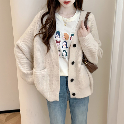 [3件8.5折152.9元,叠加优惠券]唐狮日系白色毛衣外套女新款早秋季V领针织开衫简约小众qd