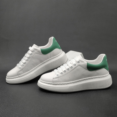 男生头层牛皮白色板鞋男款潮鞋厚底增高欧洲站男鞋男士百搭休闲鞋