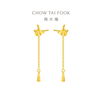 周大福 流苏银杏耳钉 足金黄金耳饰耳钉(工费:260计价)EOF1215七夕礼物