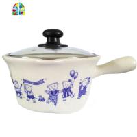 景德镇陶瓷砂锅奶锅手柄锅宝宝辅食平底锅电陶炉明火适用 FENGHOU 蓝风车奶锅盖内白色