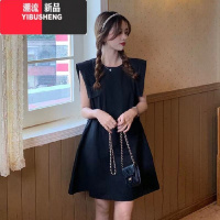 YIBUSHENG季新款连衣裙女薄款纯色气质遮肉无袖复古宽松小个子轻熟风裙子