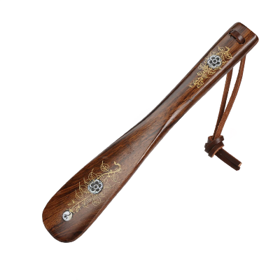 鞋拔子实木质加长柄鞋拔提鞋器穿鞋器鞋把子鞋抽-[牛皮绳-22cm黑檀