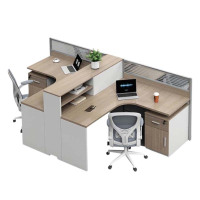 DXBG简约现代职员办公桌员工位转角l型卡座电脑桌办公室桌椅组合T型2人位+固定柜+椅子
