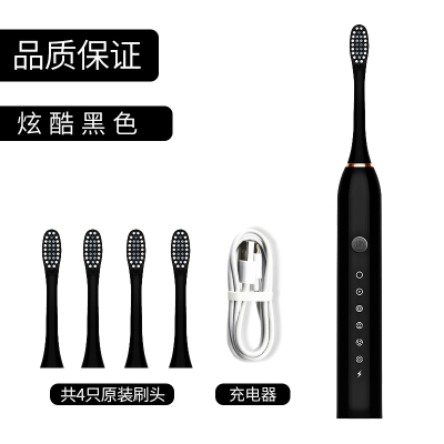 成人电动牙刷黄金蛋学生党情侣款女生男士充电式全自动牙刷软毛黑色4刷头