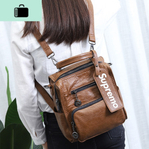 韩版潮女士2019春夏软皮洋气质多口袋大包手提单肩斜挎包双肩背包NEW LAKE女士双肩包