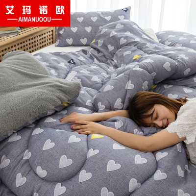 艾玛诺欧家纺冬季加厚斜纹印花羊羔绒被子保暖被芯正反两用秋冬被纯色纤维被1.5米1.8m床绗缝被子单双人学生羊羔绒被-星语Vi150*200cm（约5斤）