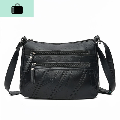 皮女包2020夏季新款皮配PU斜挎包妈妈单肩包中老年百搭女包NEW LAKE 8-8097-黑色女士单肩包