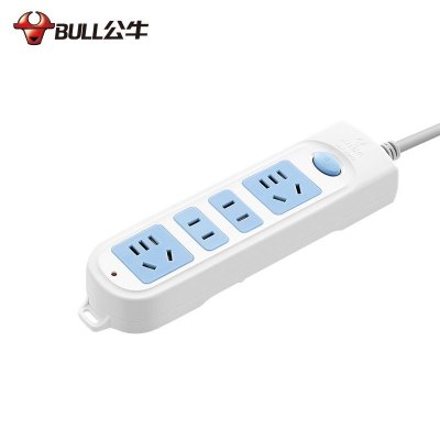  公牛(bull)GN-607全长3米4插位总控开关新国标带儿童保护门大孔间距插座/接线板/排插/拖线板/插排蓝白色