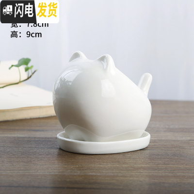 三维工匠卡通可爱萌多肉花盆小号植物白色陶瓷创意简约拇指盆 FP老虎+托 小花盆容器