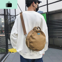 日系简约男女帆布单肩包休闲韩版斜挎包男邮差包圆形包包NEW LAKE