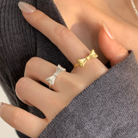 S925纯银蝴蝶结戒指女甜美精致温柔开口食指戒小香风学生春夏送女朋友老婆情人节七夕生日礼物