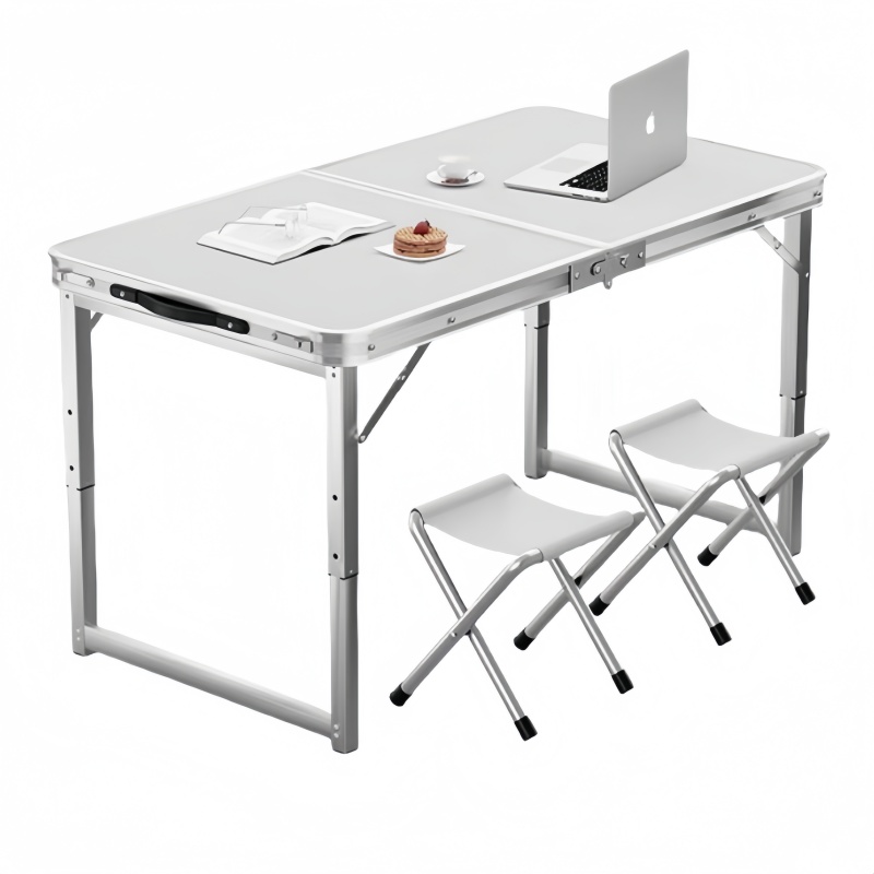 悦兴诚折叠桌 100cm白色+2布凳 组