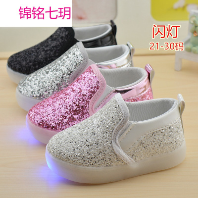 锦铭七玥018春儿童皮鞋爆懒人豆豆鞋亮闪灯男童中小童韩国童鞋1-0