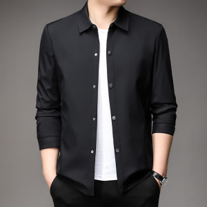 2025春季新款夹克男士商务休闲爸爸装翻领印花耐磨纯色三防外套男