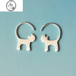 JiMis925银银耳钉猫星人猫咪长尾巴 个性别致 女款素银拉丝耳饰 均色