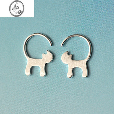 JiMis925银银耳钉猫星人猫咪长尾巴 个性别致 女款素银拉丝耳饰