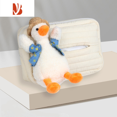 三维工匠车载纸巾盒餐巾盒汽车上扶手箱椅背多收纳纸巾包挂袋装饰用品 ★蓝衣白鸭纸巾包