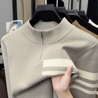 时尚半高领拉链针织毛衣男秋冬季新款加厚提花男士针织衫