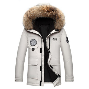 JEEP SPIRIT吉普男士加厚羽绒服中长款连帽大毛领防寒保暖外套