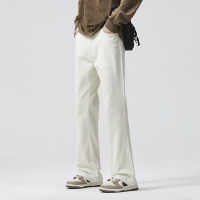 高街vibe风白色牛仔裤男秋冬季厚款洋气时尚感潮牌宽松微喇裤