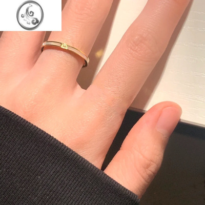 JiMi不掉色!可水洗!时尚简约百搭显白钛钢细款金贝母镶钻戒指