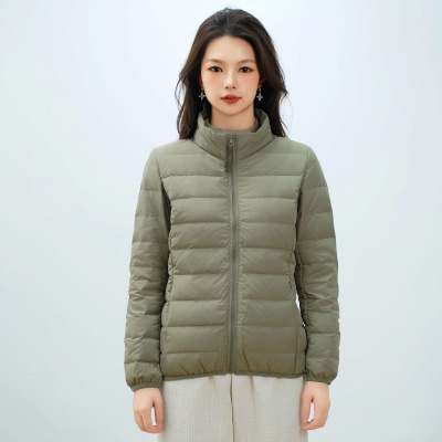 新款女式90绒纯色女装立领无缝压胶羽绒服短款大码外套