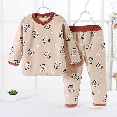 慧鸽儿童加绒保暖内衣套装秋冬季加厚打底两件套牛奶丝男女宝宝通用家居服小瓶子MILK130cm