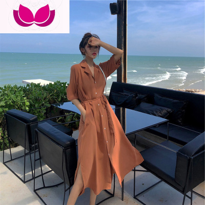 七斓2019流行egg法式过膝雪纺收腰显瘦气质超仙少女甜美森系连衣裙子