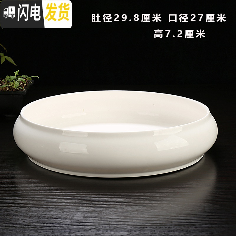 三维工匠上水石盆吸水石石头假山盆景无孔水培植物铜钱水仙花盆陶瓷 HZ-61白-12 特大花盆容器