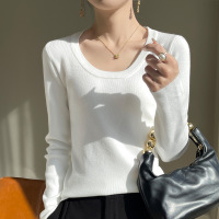 秋冬长袖打底衫女U领外穿修身显瘦内搭针织衫低圆领纯色毛衣