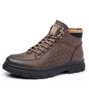 冬季加绒马丁靴男士英伦风黑色皮靴休闲高帮靴子厚底东北棉鞋