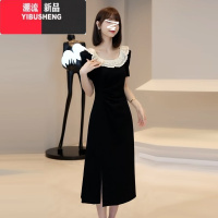 YIBUSHENG法式赫本风黑色波点连衣裙子女季2024新款小个子娃娃领绝美长裙