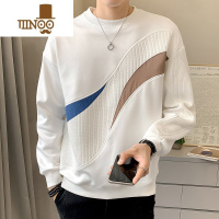 YANXU卫衣男士无帽2023新款春潮牌圆领打底衫加绒加厚白上衣男装